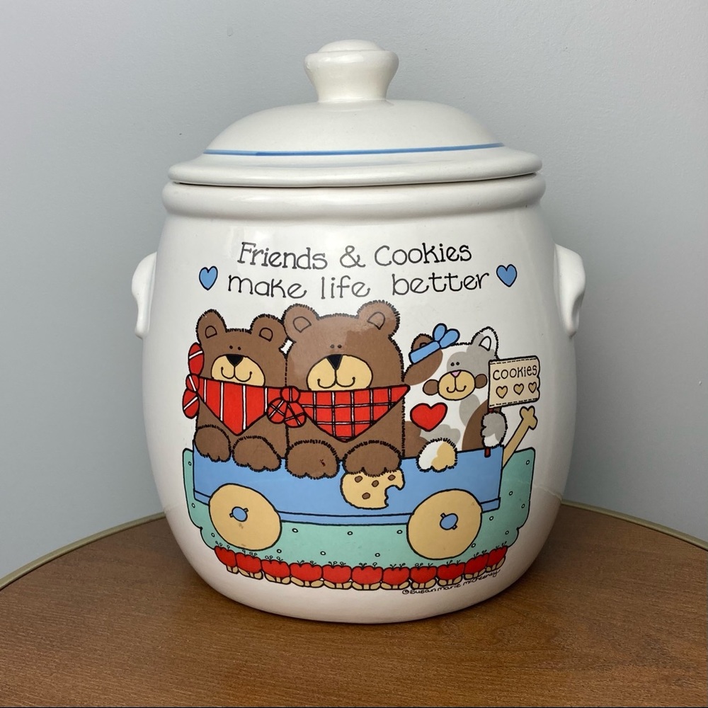 Vtg Friends & Cookies Make Life Better Ceramic Jar